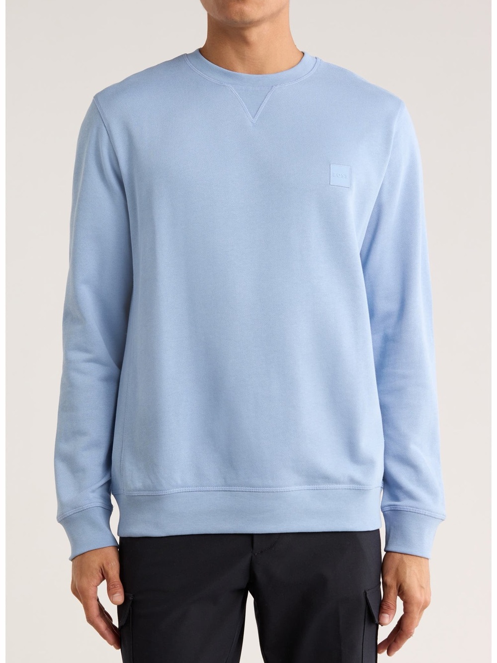BOSS Hugo Boss Light Blue Westart Crew Neck Sweatshirt Large Cotton Logo Patch